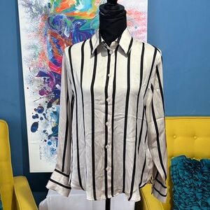 Black and White Striped Button-Up Shirt XS